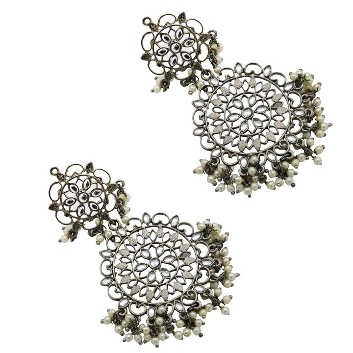 Swati Silver Oxidized Filigree Statement Earrings - Teejh