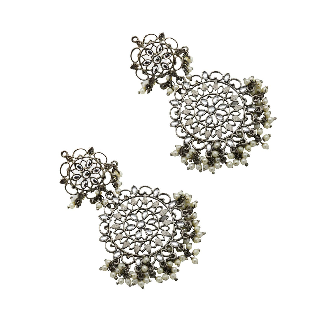 Swati Silver Oxidized Filigree Statement Earrings - Teejh