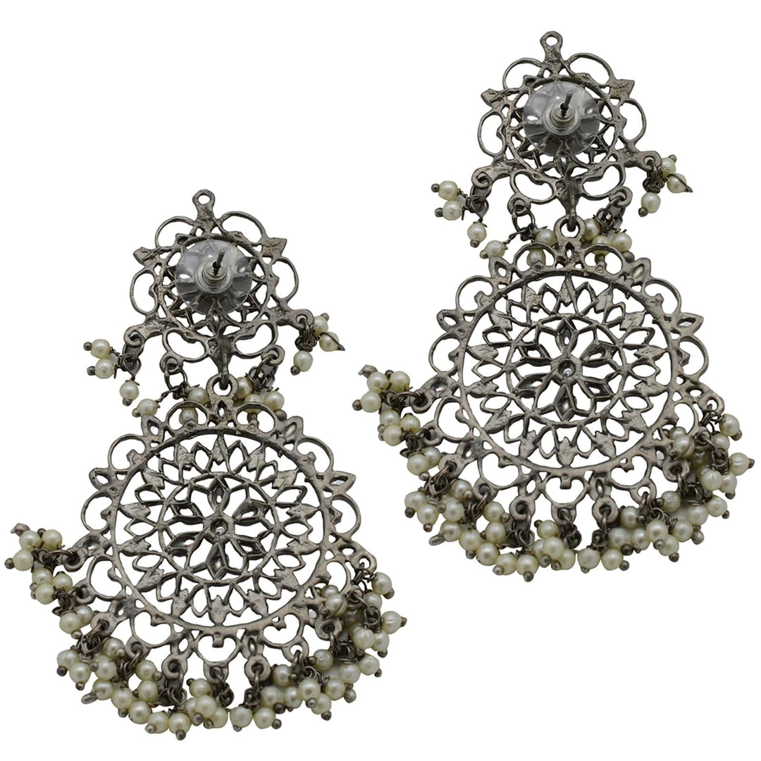 Swati Silver Oxidized Filigree Statement Earrings - Teejh