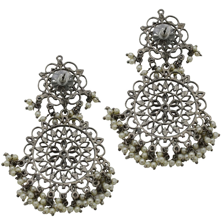 Swati Silver Oxidized Filigree Statement Earrings - Teejh