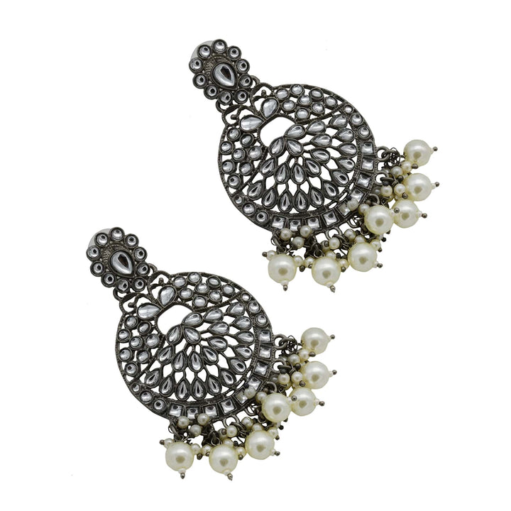 Nisha Silver Oxidized Statement Earrings - Teejh