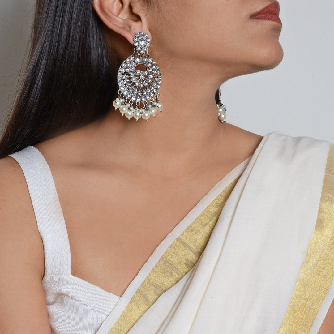 Nisha Silver Oxidized Statement Earrings - Teejh