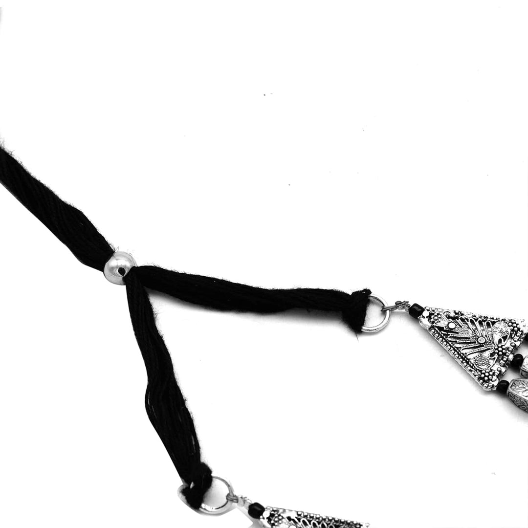 Arunima Floral Silver Oxidized Long Layered Necklace - Teejh