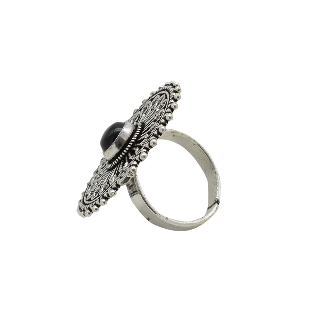 Aruna Black Silver Oxidized Filigree Ring - Teejh