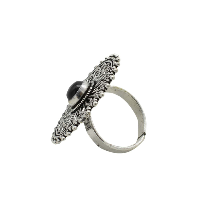 Aruna Black Silver Oxidized Filigree Ring - Teejh