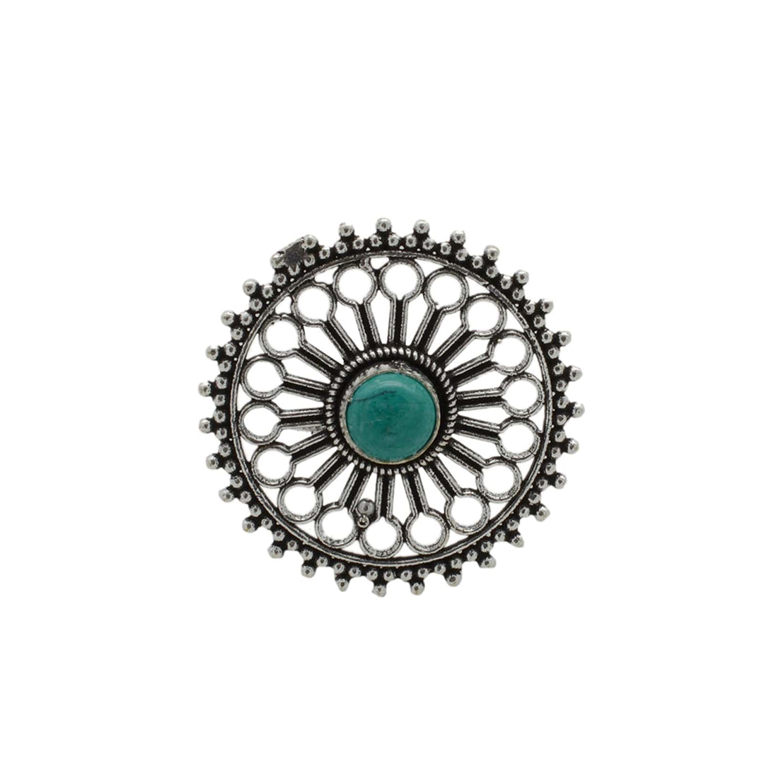 Aruna Turquoise Silver Oxidized Filigree Ring - Teejh