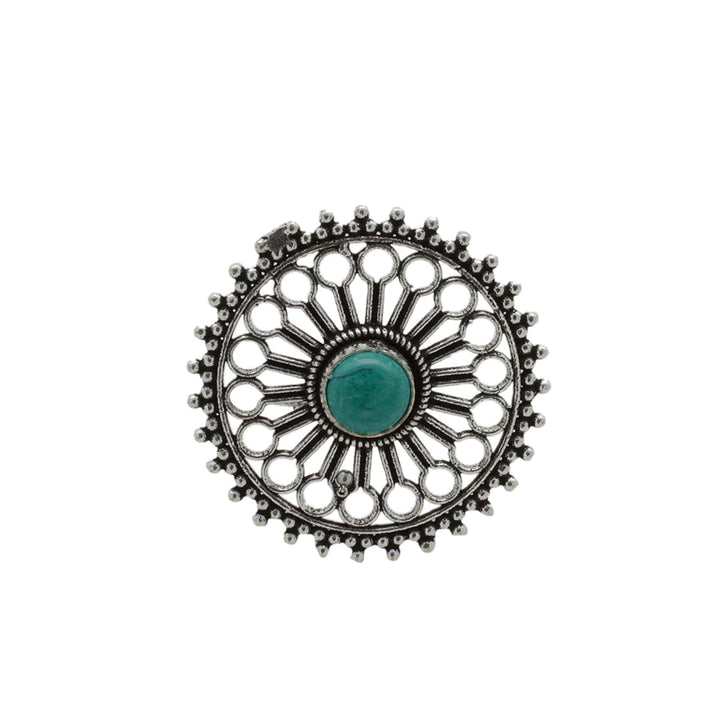 Aruna Turquoise Silver Oxidized Filigree Ring - Teejh