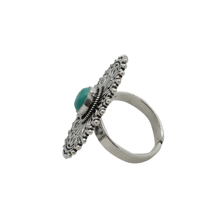 Aruna Turquoise Silver Oxidized Filigree Ring - Teejh