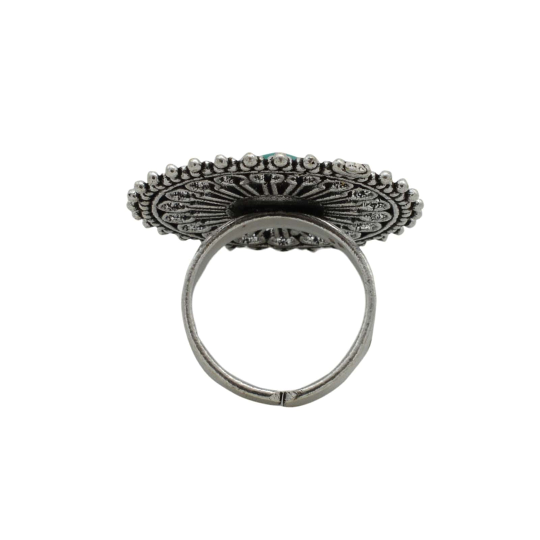 Aruna Turquoise Silver Oxidized Filigree Ring - Teejh