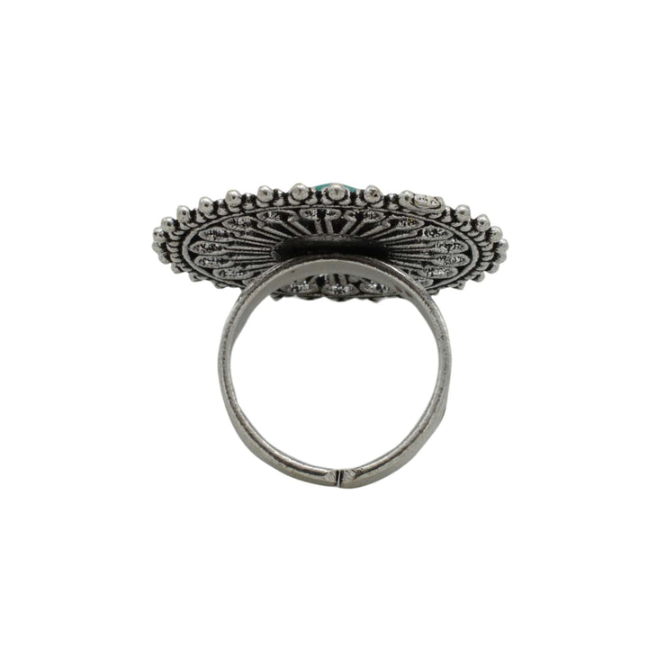 Aruna Turquoise Silver Oxidized Filigree Ring - Teejh