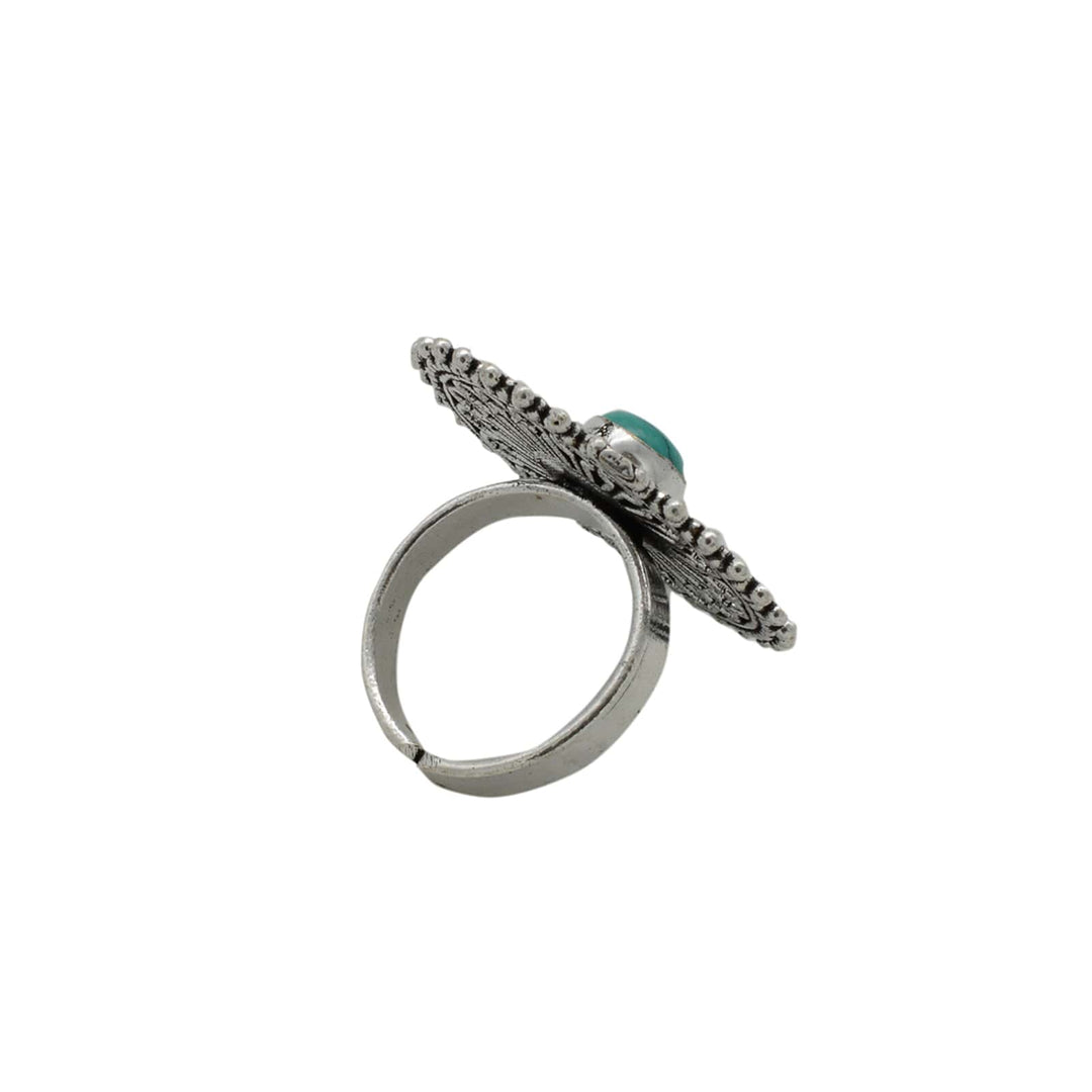 Aruna Turquoise Silver Oxidized Filigree Ring - Teejh