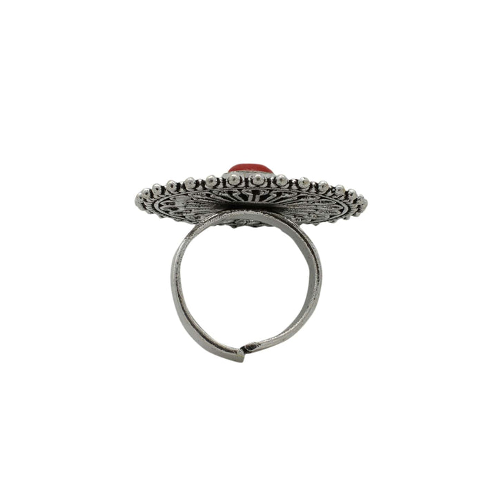 Aruna Red Silver Oxidized Filigree Ring - Teejh