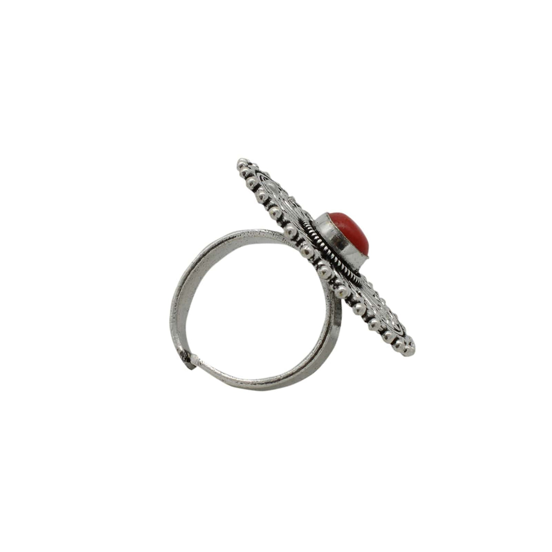 Aruna Red Silver Oxidized Filigree Ring - Teejh