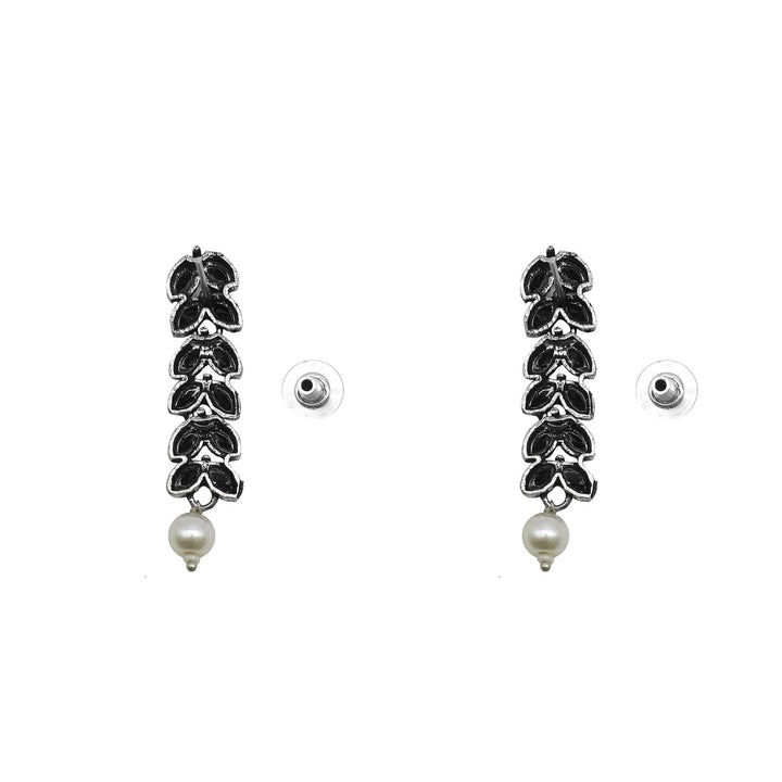 Teejh Niti Black Stone Silver Oxidized Long Necklace Set