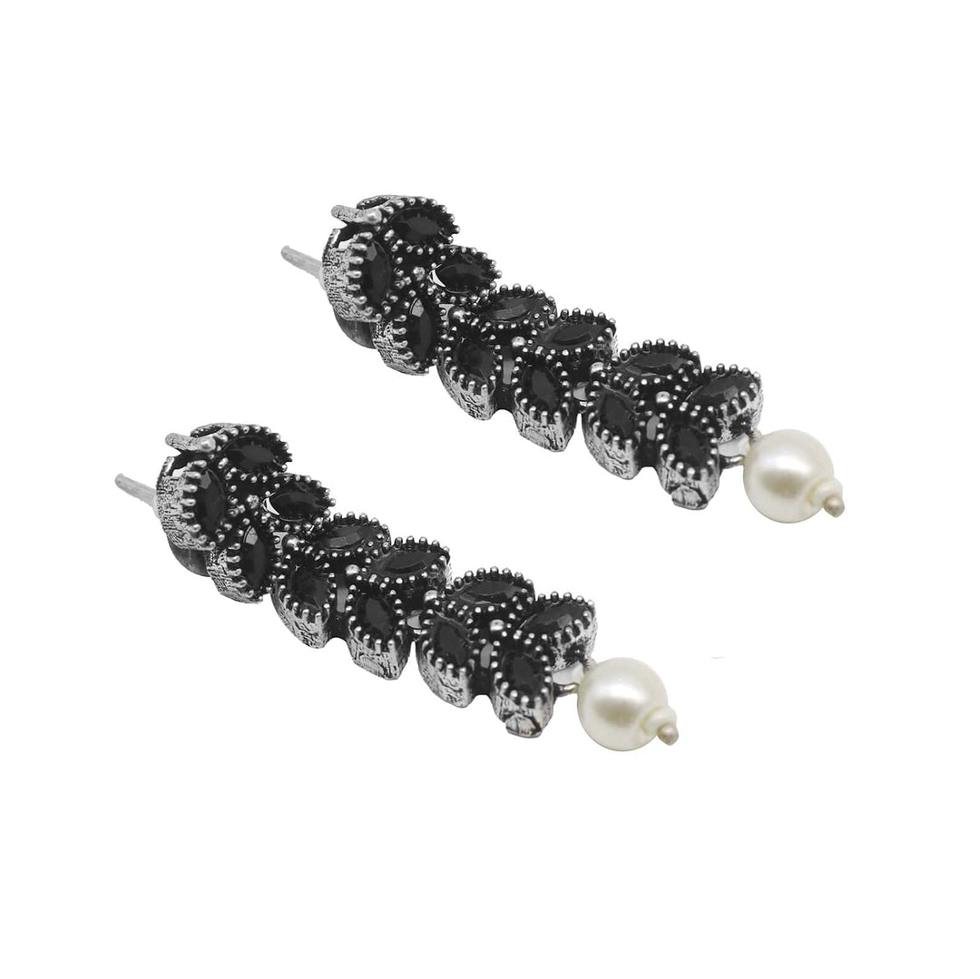 Teejh Niti Black Stone Silver Oxidized Long Necklace Set