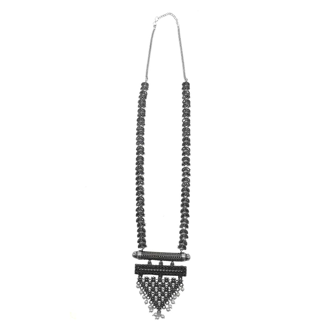 Teejh Niti Black Stone Silver Oxidized Long Necklace Set