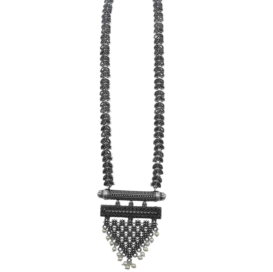 Teejh Niti Black Stone Silver Oxidized Long Necklace Set