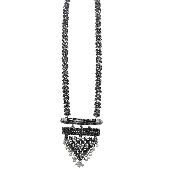 Teejh Niti Black Stone Silver Oxidized Long Necklace Set