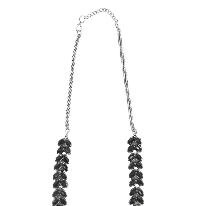 Teejh Niti Black Stone Silver Oxidized Long Necklace Set