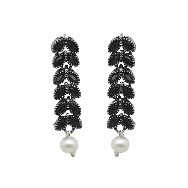 Teejh Niti Black Stone Silver Oxidized Long Necklace Set