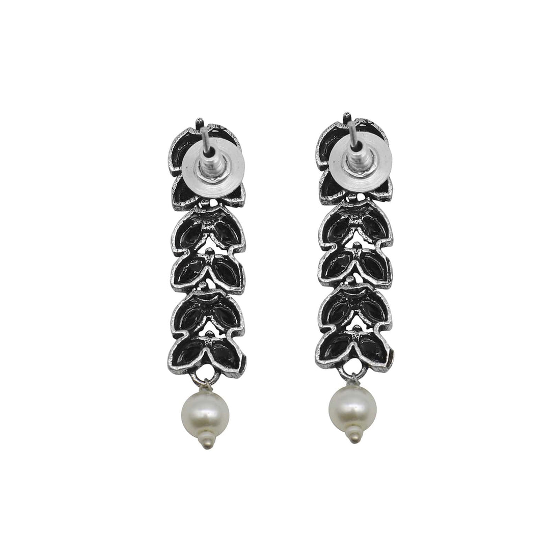 Teejh Niti Black Stone Silver Oxidized Long Necklace Set