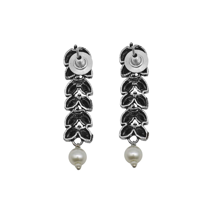 Teejh Niti Black Stone Silver Oxidized Long Necklace Set