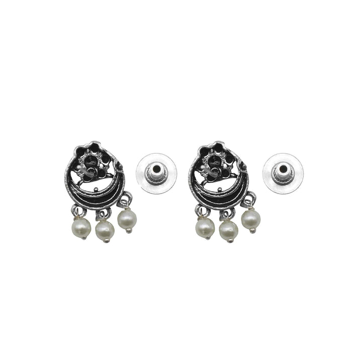 Teejh Rupa Black Stone Silver Oxidized Floral Necklace Set