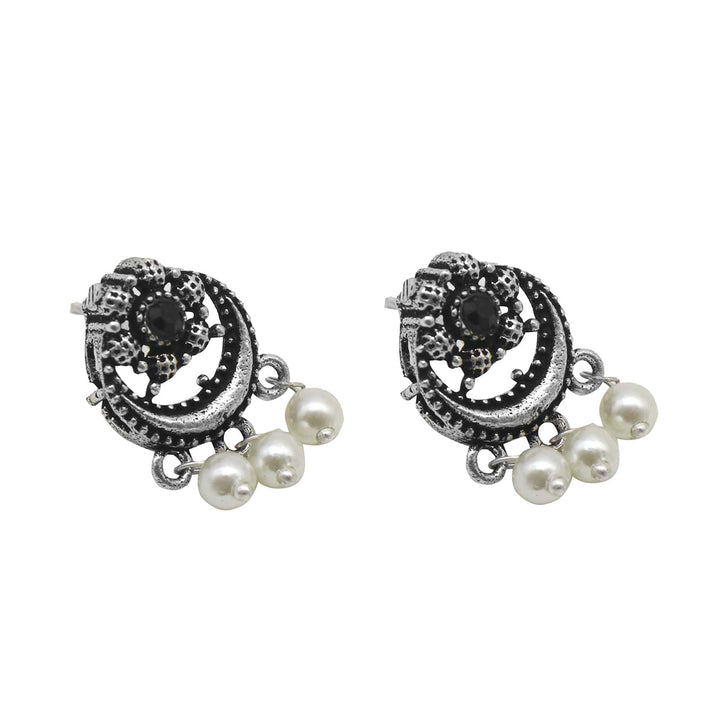 Teejh Rupa Black Stone Silver Oxidized Floral Necklace Set