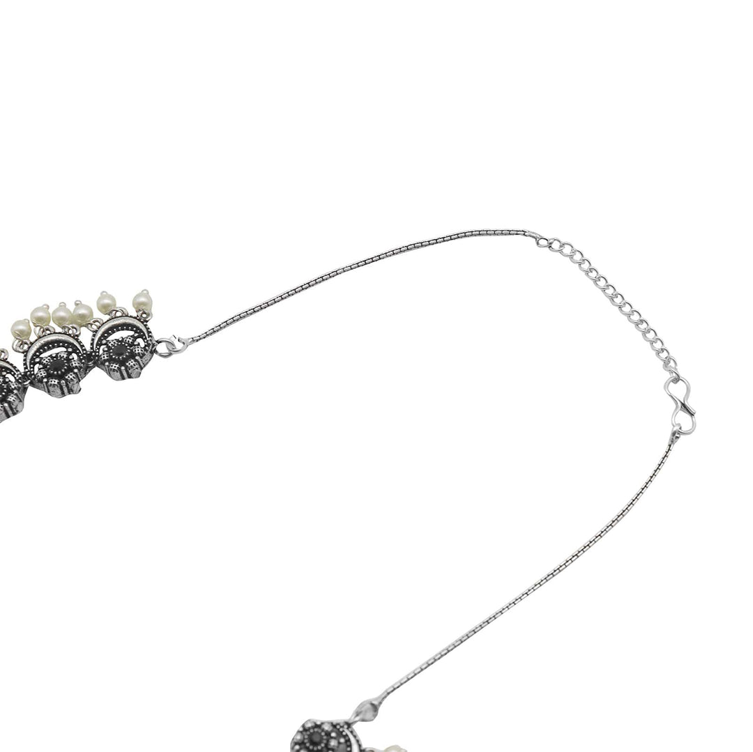 Teejh Rupa Black Stone Silver Oxidized Floral Necklace Set
