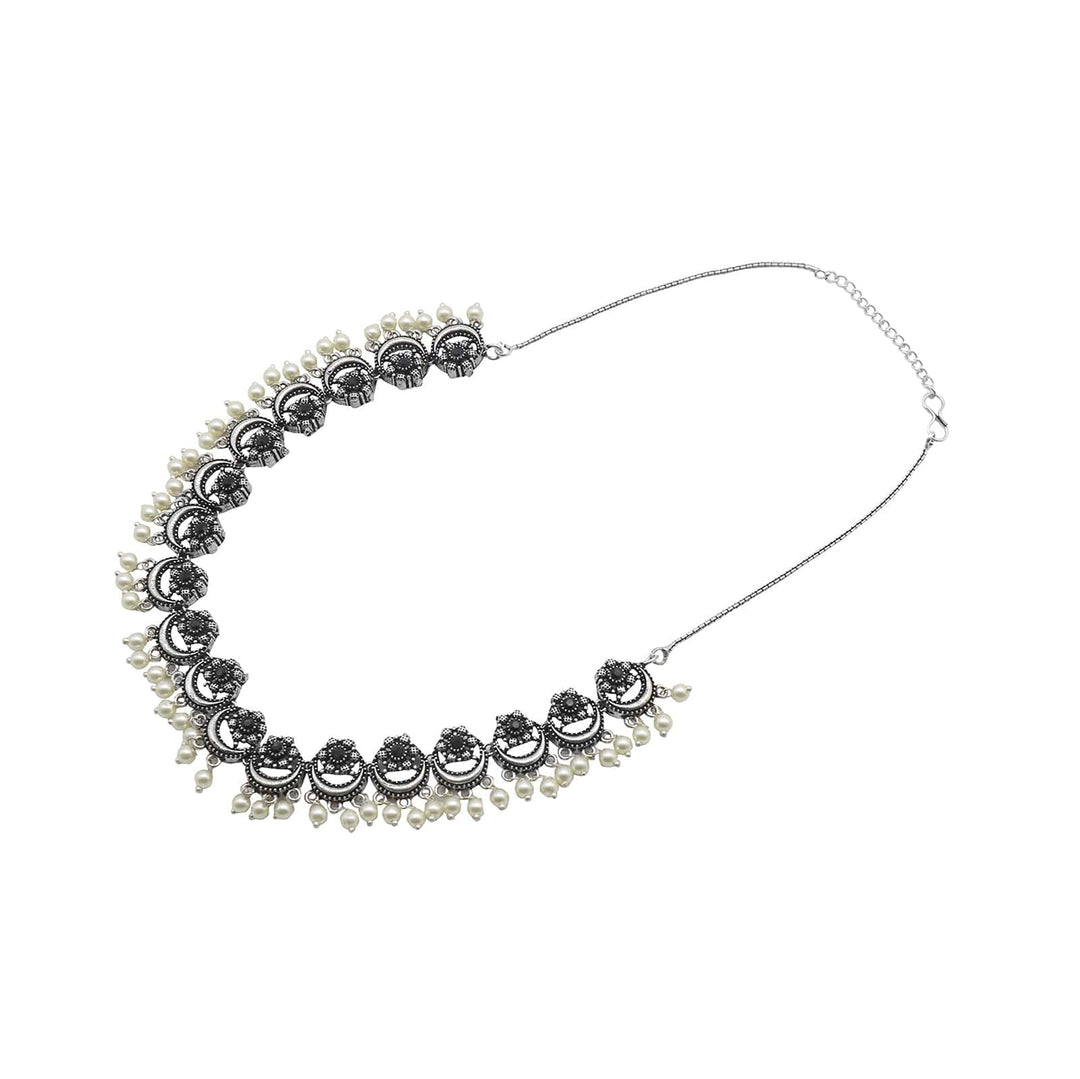 Teejh Rupa Black Stone Silver Oxidized Floral Necklace Set
