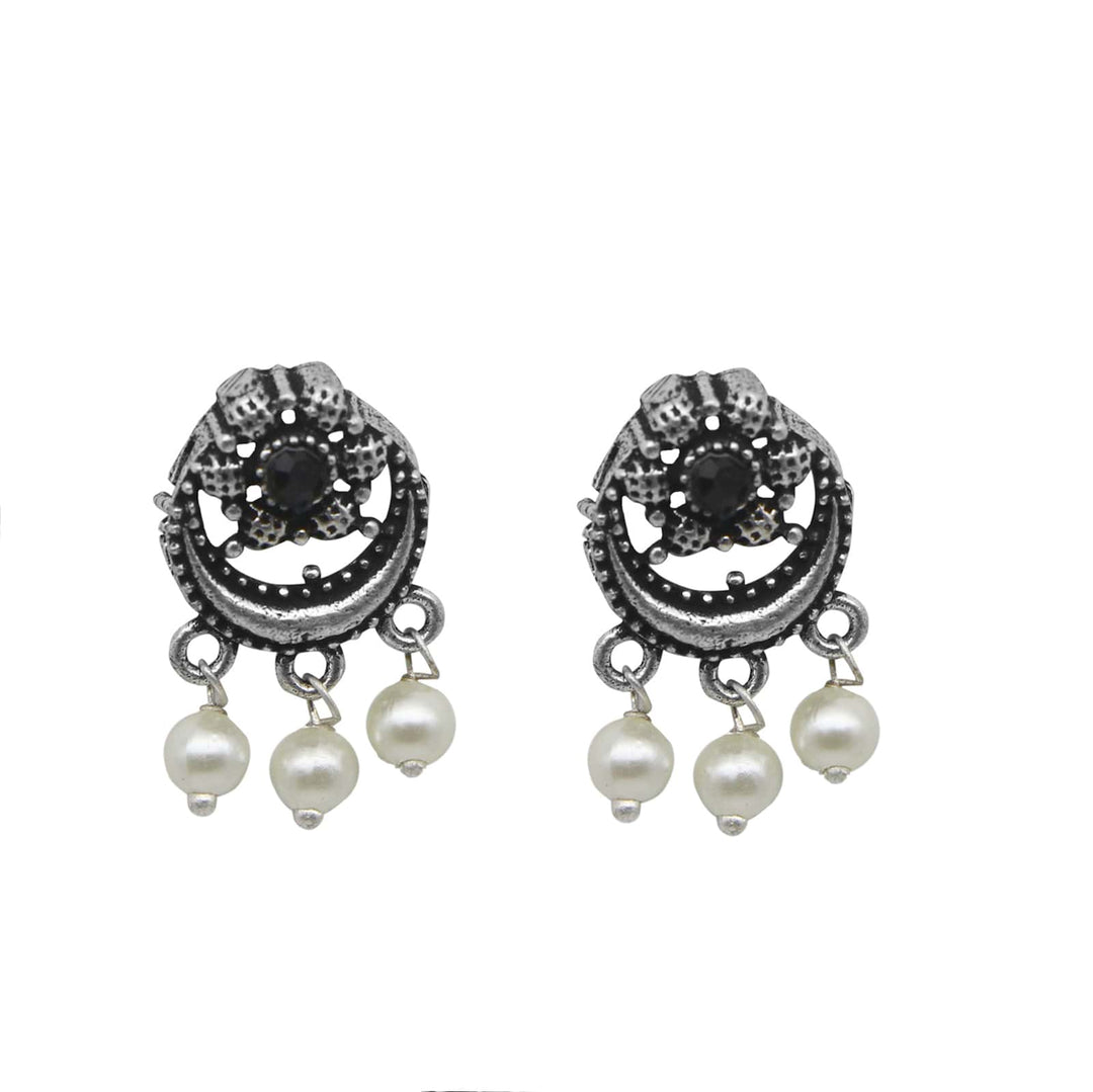 Teejh Rupa Black Stone Silver Oxidized Floral Necklace Set