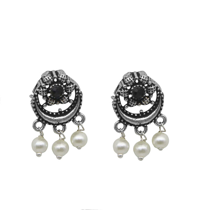 Teejh Rupa Black Stone Silver Oxidized Floral Necklace Set