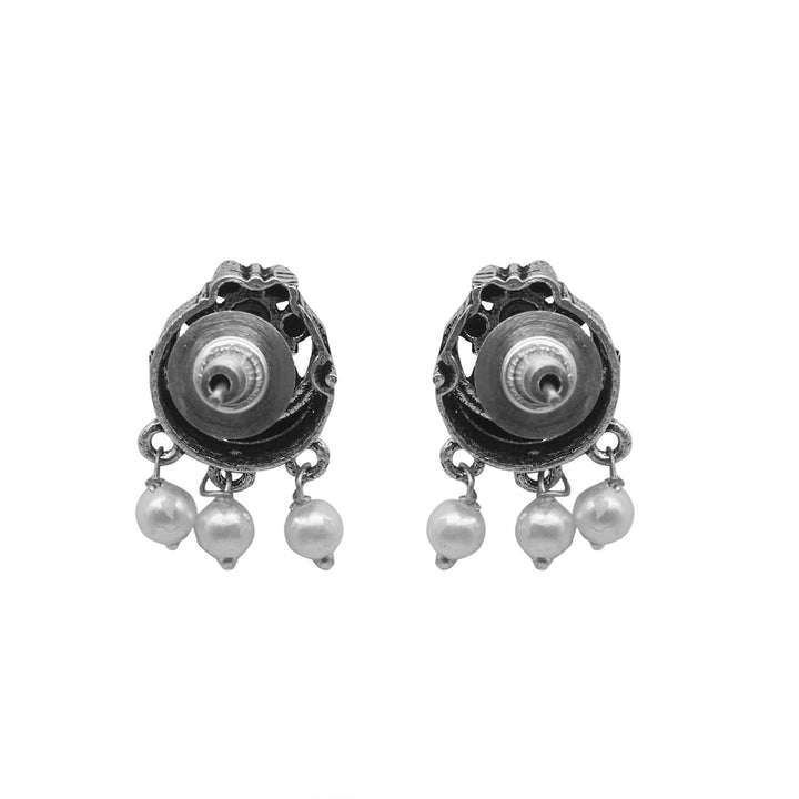 Teejh Rupa Black Stone Silver Oxidized Floral Necklace Set