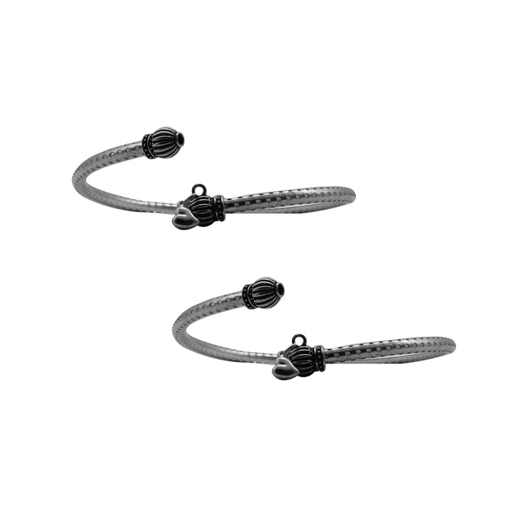 Teejh Circular Silver Oxidized Charm Anklets