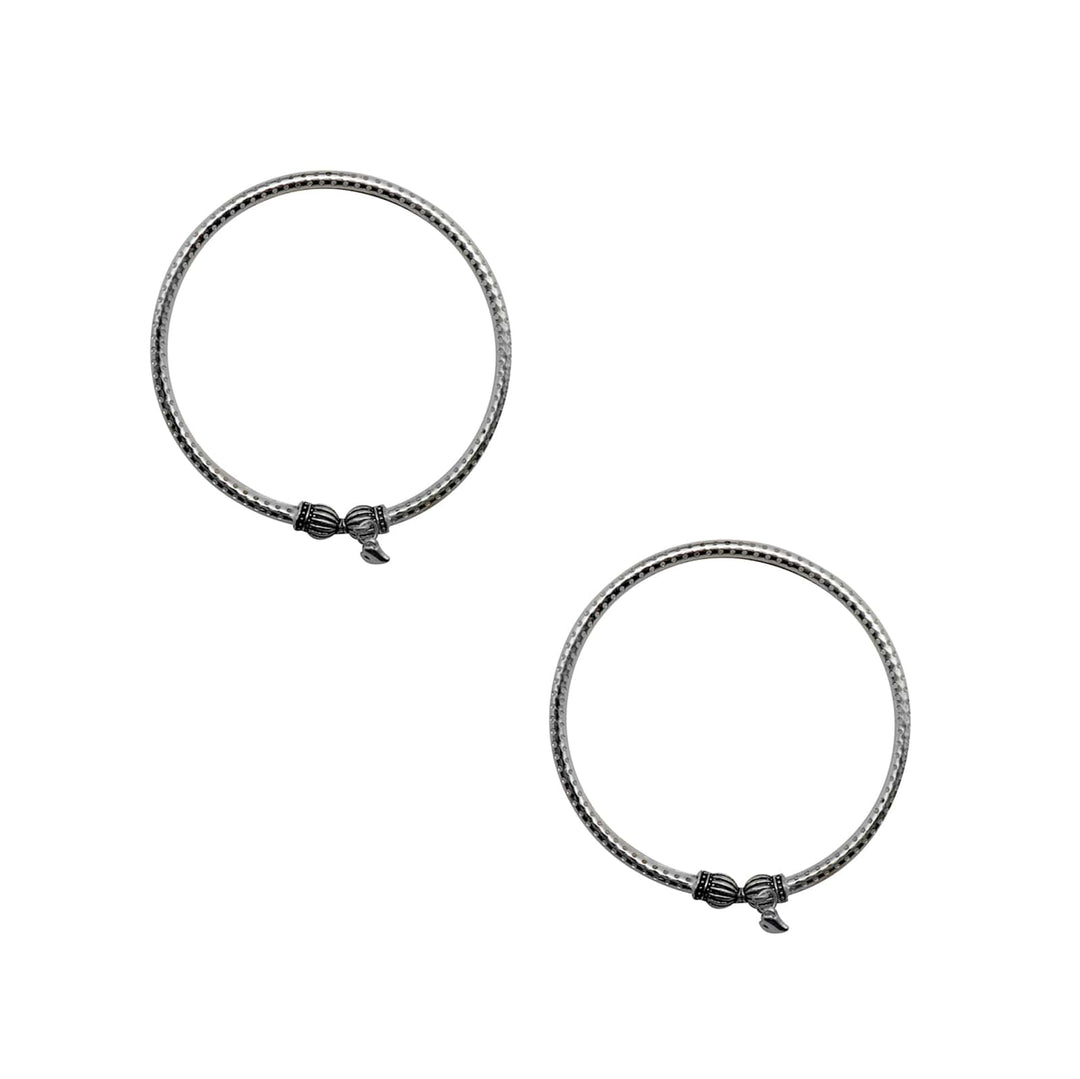 Teejh Circular Silver Oxidized Charm Anklets