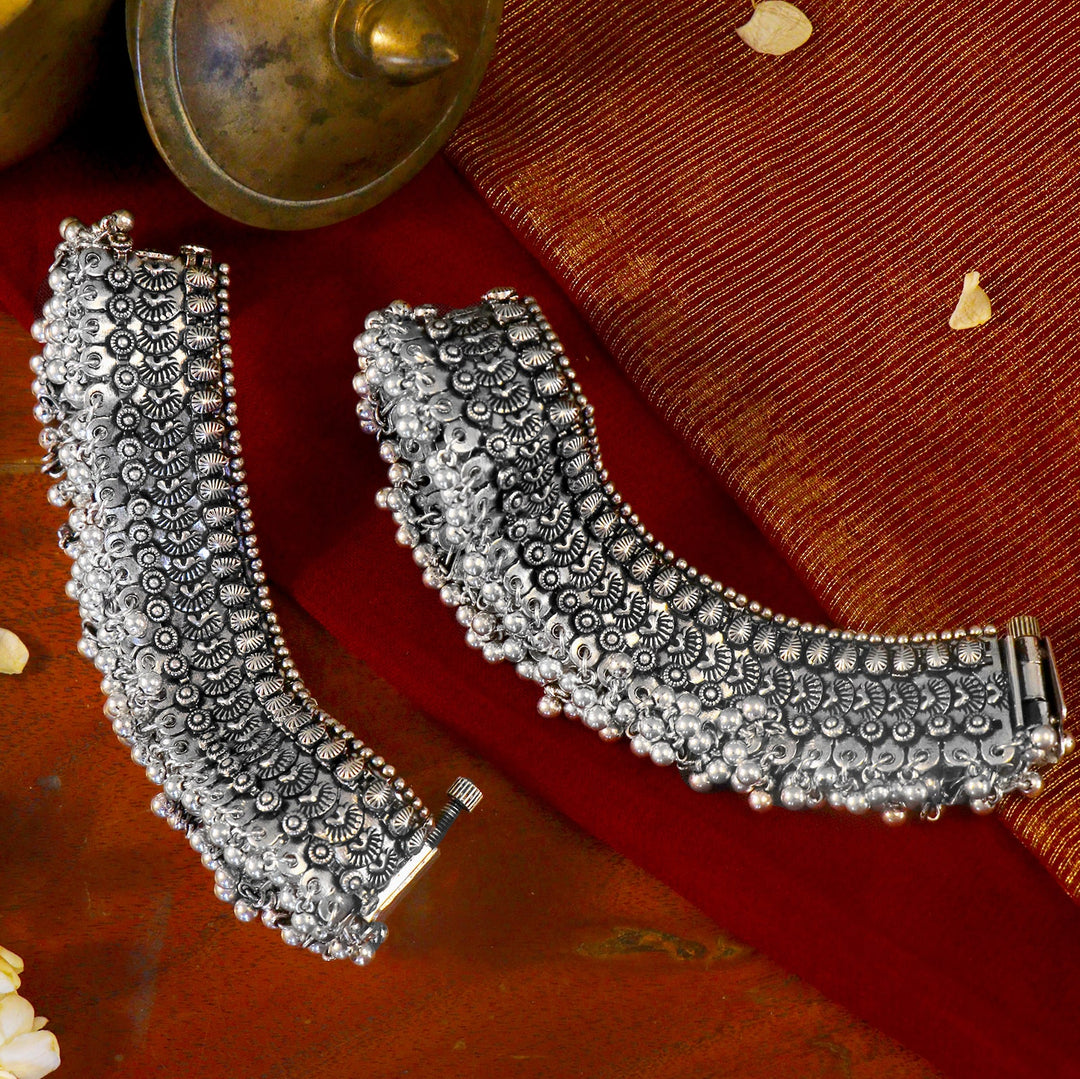 Teejh Roma Coin Silver Oxidized Ghungroo Anklets