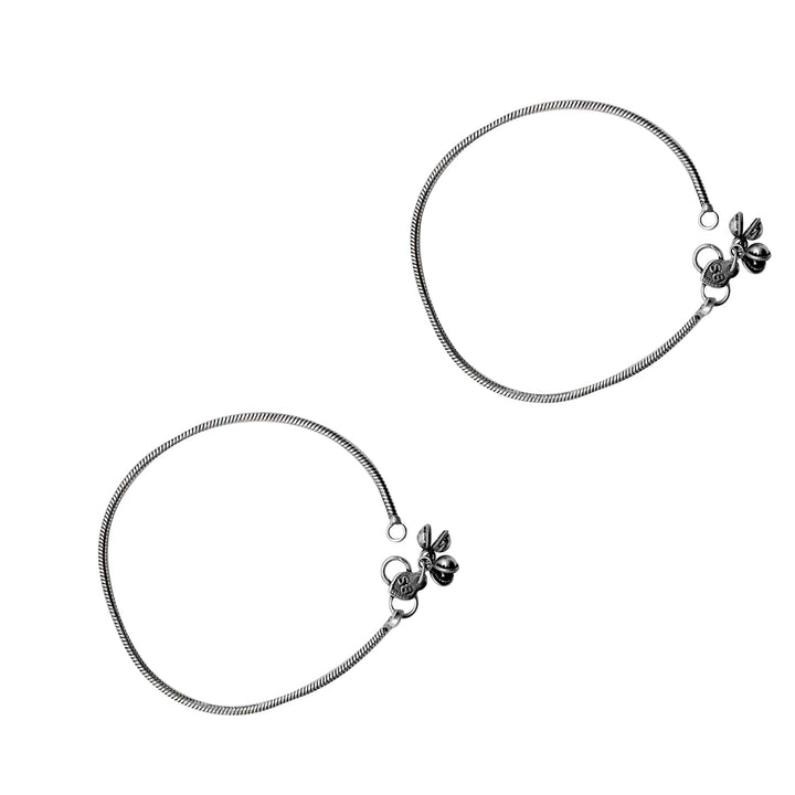 Teejh Single Line Silver Oxidized Ghungroo Anklets