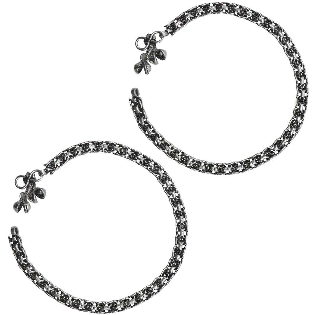 Teejh Disha Linked Silver Oxidized Anklets