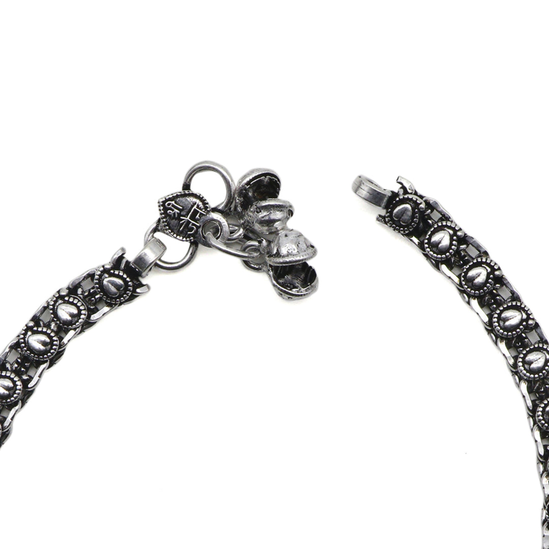 Teejh Disha Linked Silver Oxidized Anklets