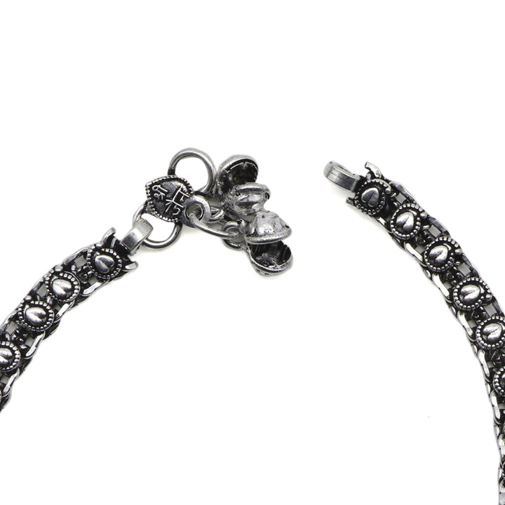 Teejh Disha Linked Silver Oxidized Anklets
