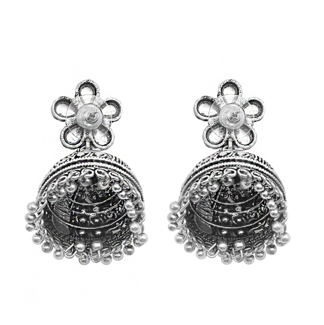Teejh Floret Polki Silver Oxidized Pearl Jhumki Earrings