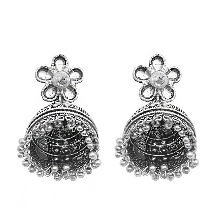 Teejh Floret Polki Silver Oxidized Pearl Jhumki Earrings