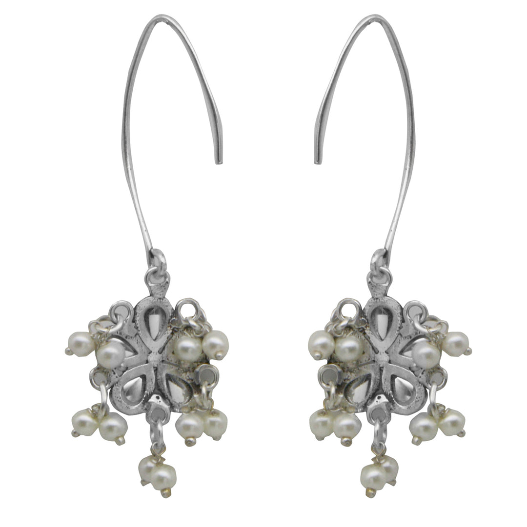 Teejh Mellow Polki Silver Oxidized Pearl Earrings