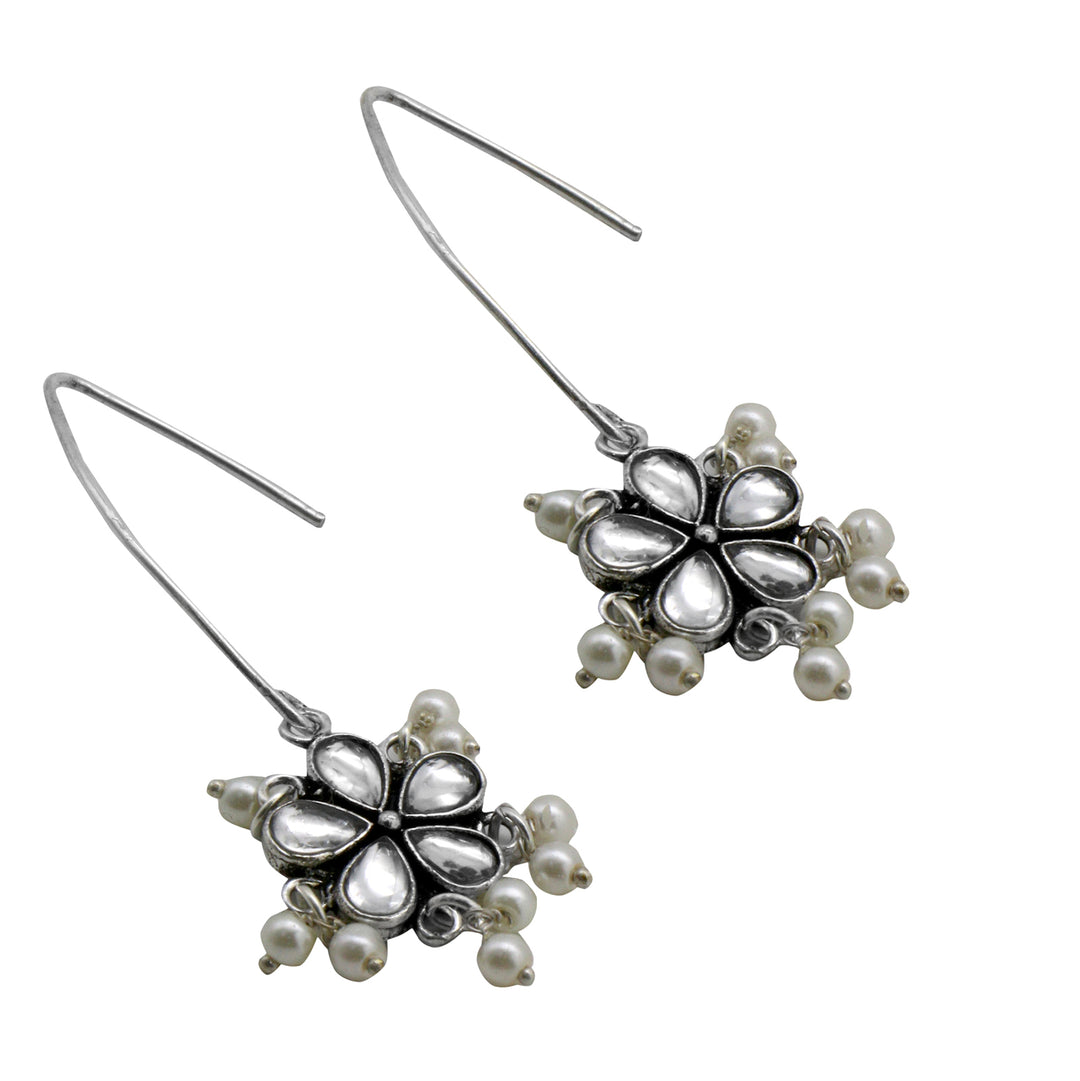 Teejh Mellow Polki Silver Oxidized Pearl Earrings