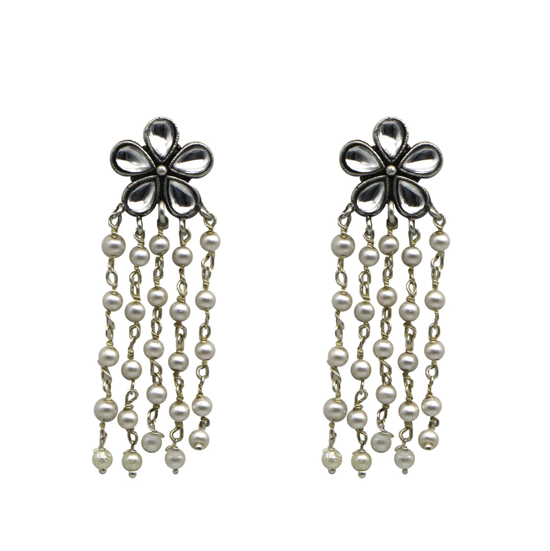 Teejh Blossom Polki Silver Oxidized Pearl Earrings