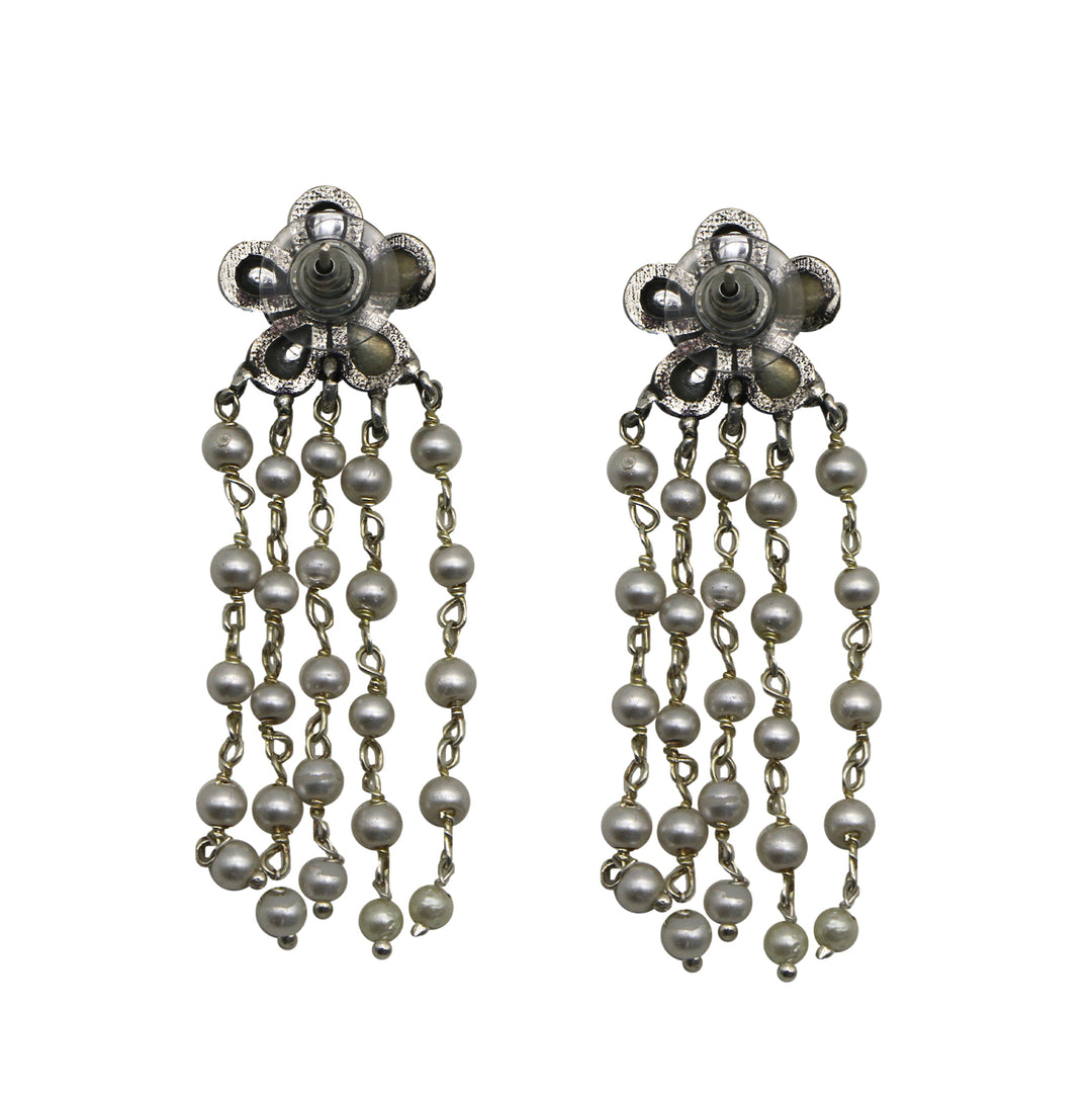 Teejh Blossom Polki Silver Oxidized Pearl Earrings