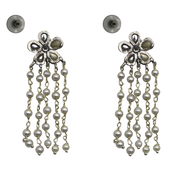 Teejh Blossom Polki Silver Oxidized Pearl Earrings