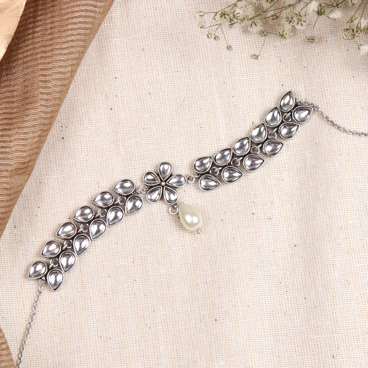 Teejh Glare Polki Silver Oxidized Pearl Choker Necklace