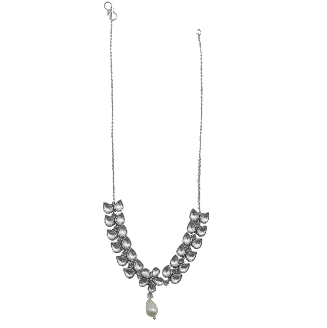 Teejh Glare Polki Silver Oxidized Pearl Choker Necklace