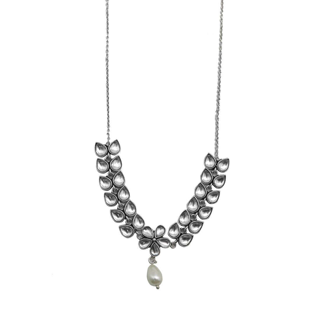 Teejh Glare Polki Silver Oxidized Pearl Choker Necklace